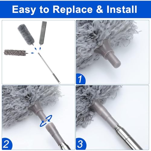 7 Pcs Microfiber Feather Duster with 100-inch Telescopic Extendable Pole, Washable and Reusable Cobweb Duster Kit, Dusters for Cleaning High Ceiling,Fan,Furniture,Blinds - color: 7pcs