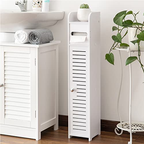 AOJEZOR Toilet Paper Holder Stand: Small Bathroom Storage Cabinet for Small Spaces,White - color: White