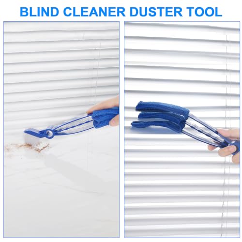 2 in 1 Window Blind Cleaner Duster Tool,Dual Brush Head,with 4 Removable and Washable Microfiber Sleeves, Shutter Cleaner Brush,Air Conditioner Keyboard Fan Duster Dirt Housekeeping Cleaner