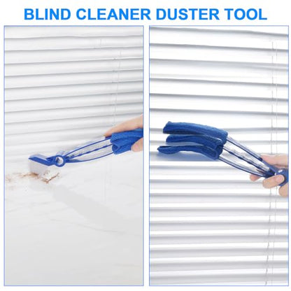 2 in 1 Window Blind Cleaner Duster Tool,Dual Brush Head,with 4 Removable and Washable Microfiber Sleeves, Shutter Cleaner Brush,Air Conditioner Keyboard Fan Duster Dirt Housekeeping Cleaner