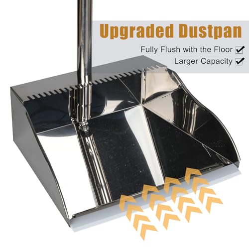 Stainless Steel Dustpan Metal Dustpan with Handle Heavy Duty Dust Pan Upright Dust Pan for Home Office Lobby - style: Dustpan
