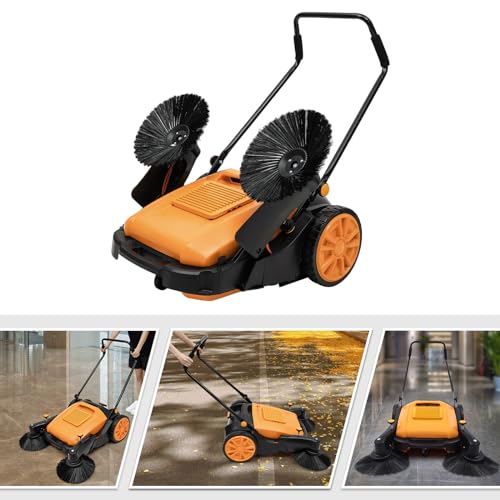 41.34 Inch Wide Outdoor Hand Push Floor Sweeper,55L/14.53 Gal Adjustable Handle Nylon Brush Push Power Sweeper,Easy to Push Floor Sweepers,Push Lawn Sweepers with 5 Gears