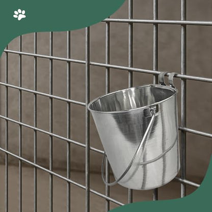 Advance Pet Products 6 Quart Stainless Steel Bucket with Dual Hook | Perfectly Fits on Kennels, Cages and Critter Crates | Heavy Duty Bucket for Pets Cleaning & Food Prep - Flat Sided Pail - size: 6 Quart - Hooked