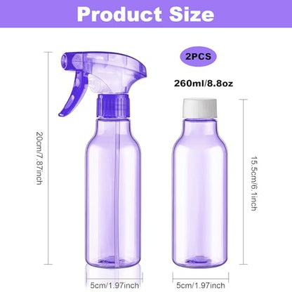 Cosywell Empty Spray Bottles 8.8oz/260ml 2 Pack Plastic Spray Bottle for Cleaning Mist/Stream Refillable Container Water Spraying Bottle for Cooking Hair Care Essential Oils(Purple) - color: E-Purple