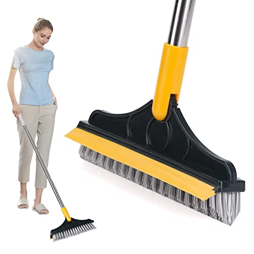 Bathroom Cleaning Brush with Wiper 2 in 1 Tiles Cleaning Brush Floor Scrub Bathroom Brush with Long Handle 120° Rotate Bathroom Floor Cleaning Brush Home Kitchen Bathroom Cleaning Accessories