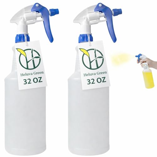 Heavy Duty 32oz Plastic Spray Bottles for Cleaning - Large Empty Industrial Bottles for Gardening Solutions, Vinegar, Chemicals, Professional Cleaners - Adjustable Sprayer Nozzle - Blue 2 Pack - color: Blue, size: 32oz - 2 Pack