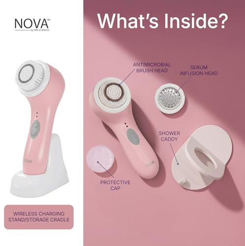 Spa Sciences - NOVA - Sonic Cleansing Brush with Bristles & Infusion System – Anti-Aging Facial Exfoliating, Waterproof, and USB Rechargeable