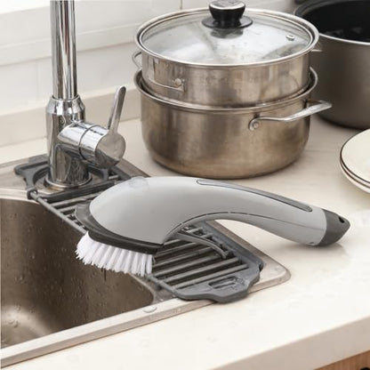 Soap Dispensing Dish Brush - Ergonomic Kitchen Scrub Brush with Soap Dispenser for Effortless Cleaning of Pots, Pans, Sinks & Bathtubs - Green/Gray - color: Gray