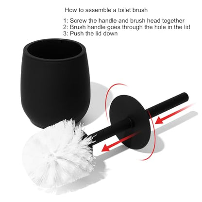 GAHEFY Black Bathroom Accessories Set with Small Trash Can 3 Liter/0.8 Gallon,Toothbrush Holder,Soap Dispenser,Vanity Tray,Toilet Brush and Holder Black 5pcs - style: Black 5 pcs