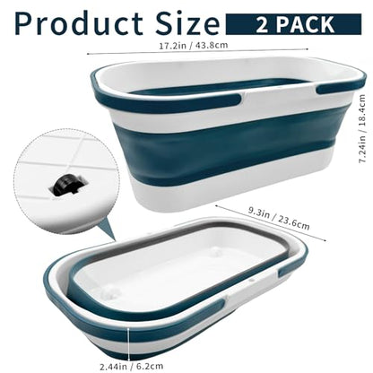 2 Pack Collapsible Plastic Bucket, Large Foldable Cleaning Mop Container, 3.17 Gal Rectangular Portable Water Pail with Handle for House Laundry Fishing Camping Car Washing Storage Green, Grey