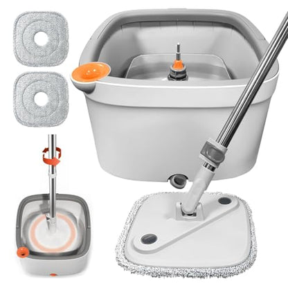 Spin Mop and Bucket with M16 Self Separation Dirty and Clean Water System with 2Pads, Self Wringing 360° Rotating Clean Mop-Head and Bucket Set for Hardwood Tile Marble Floors Mop-Grey - size: Grey Mop Set with 2 Pads