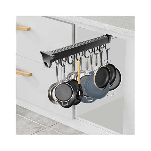 Pull Out Mop and Broom Holder Cabinet Organizer Heavy Duty Aluminum Slide Out Storage Rack with Adjustable Hooks for Kitchen Cabinet Cleaning Tools Pots Pans Closet Storage 41cm/16.14in - size: 41cm/16.14in