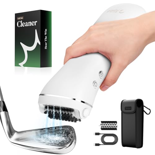 KELOB Electric Golf Club Cleaner Brush – 360° Auto-Rotating, 100ml Water Tank, 2000mAh Type-C Rechargeable, 2-Speed & 2 Brush Heads – High-Pressure Spray for Grooves, Ideal Golf Gift - color: White