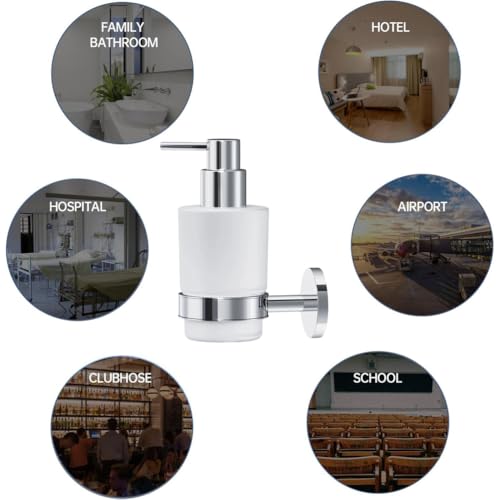 Soap Dispenser, Zinc Alloy + Frosted Glass Soap Dispenser Set with Pump,Wall Mounted Bath Accessories for Bathroom and Kitchen,Chrome - color: Chrome