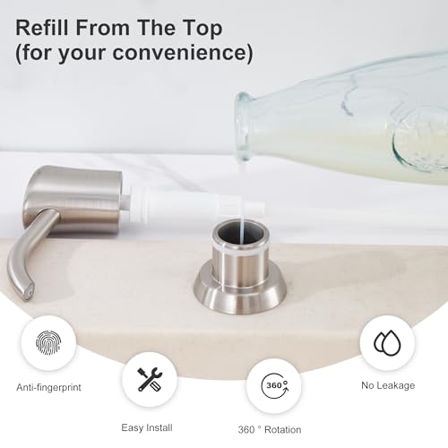 GAGALIFE Built in Sink Soap Dispenser or Lotion Dispenser for Kitchen Sink, Brushed Nickel ABS Pump Head, with 17 Ounce Large PET Soap Bottle - color: Brushed Nickel