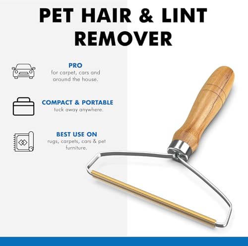 Lint Remover – 2 Pieces Reusable Manual Lint Cleaner with Wooden Handle, Double Carpet Scraper & Fuzz Shaver Brush Tool for Pet Hair, Clothes & Upholstery