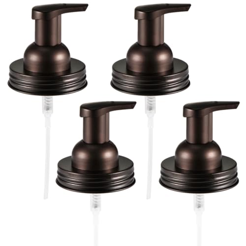 Amolliar Mason Jar Foaming Soap Dispenser Pump Lid, Refillable Plastic Pump, Rustproof Stainless Steel Lid for Regular Mouth Jar, Cute Farmhouse Decor, Hand Soap for Bathroom, Kitchen, Bronze 4 Pack - color: Bronze, size: 4 Pack