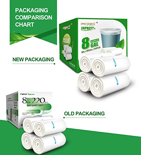 FORID Clear Trash Bags, 8 Gallon Garbage Bags, Wastebasket Bin Liners 220 Count Plastic Trash Bags for Bathroom Bedroom Office Garbage Can 30 Liters - Durable & Thick Trash Bag - Medium - size: 220 Count (Pack of 1), style: Clear 8 Gal