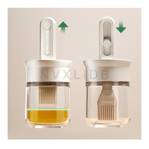 Sauce and Oil Bottle with Adjustable Oil Brush, Glass Sauce Dispenser for Kitchen Cooking or Grilling, 5 oz (150 ml) (White 1pc)