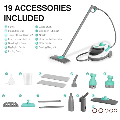 HAUSHOF Steam Cleaner, 1500W Powerful Steam Cleaner for Home with 19 Accessories & 51Oz Water Tank, Chemical-Free Multipurpose Portable Steambot for Floor, Tile, Grout, Couch, Window & Car
