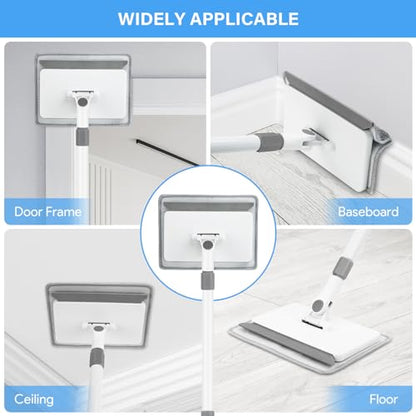 Baseboard Cleaner Tool with Handle, DELUX Baseboard Cleaner with Extendable Long Handle, 4 Reusable Cleaning Pads Wall Cleaner for Baseboards Cleaning, Ceiling, Wall, Floor, Shower Bathroom Kitchen