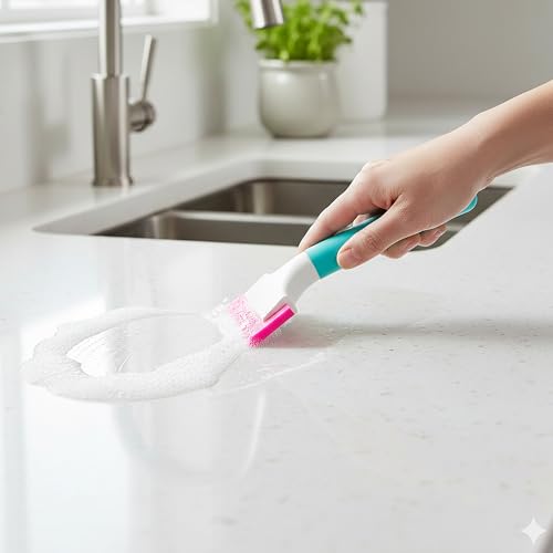 2-Pack Rubber Squeegee with Long Handle, 5-Inch Width Soft Water Blade for Car Window Tinting, Vinyl Wrap Tool & Kitchen Countertop – Scratch-Free, Anti-Slip Grip (Pink & Blue)