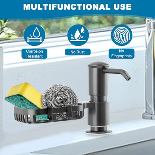 Soap Dispenser for Kitchen Sink, Built in Soap Dispenser Pump with Sponge Holder,Under Counter Brushed Nickel ABS Pump Head with 40" Extension Tube Kit(Dark Grey) - color: Dark Grey