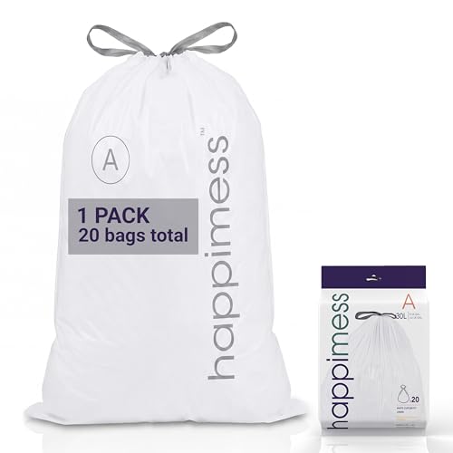 happimess 8 Gallon (30L) Drawstring Trash Bags, Unscented, White, Heavy Duty LDPE Liners for Kitchen and Household, Custom Fit 20 Count (1 Packs of 20 Liners) HPM3000A-W-1SET - color: White, size: 20 Count (Pack of 1)