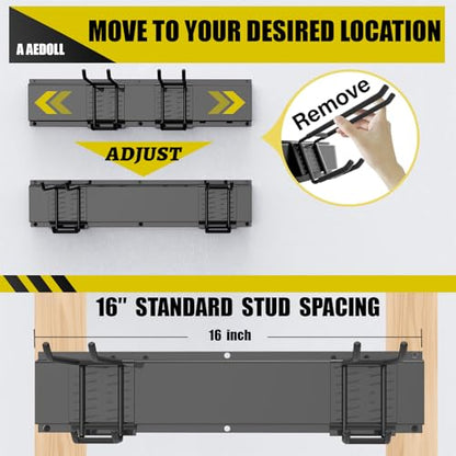 49.5" Garage Tool Organizer Wall Mount, 500lbs Tool Storage Organizer with Adjustable Sliding Hooks, Heavy Duty & Anti-Rust Garden Tools Storage Rack for Hanging Rake Broom/Mower/Snowboard - size: 49.5inch