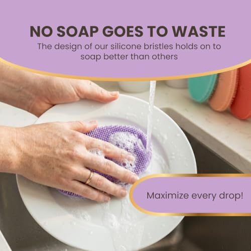 Silicone Sponge Dish Scrubber - Food Grade Silicone Dish Scrubber and Housecleaning - BPA Free Silicone Kitchen Scrubber [5 Pack Ovals Spring] - color: Spring