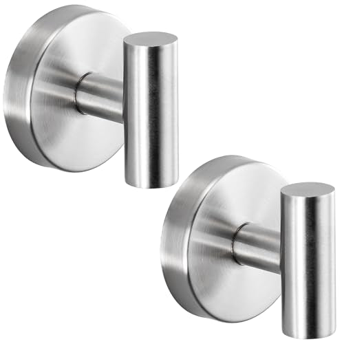 Suction Cup Hooks for Shower - Bathroom Reusable Hooks for Towels, Robes & Loofah - No-Drill Mounting on Kitchen,Walls,Metal,Glass,Mirrors,Tile & Smooth Non-Porous Surfaces (2, Brushed Nickel) - color: Brushed Nickel