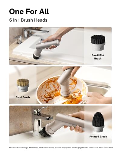 HOTO Handheld Short-Handle Electric Spin Scrubber, IPX7 Waterproof Cordless Scrubber Brush, Bathroom Cleaning Brush, Max 22 in-lb, with 9 Brush Heads for Bathroom, Shower, Kitchen, Sink, Tile