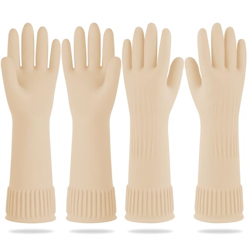 DABOGOSA Mamison 2 Pairs Reusable Waterproof Household Dishwashing Cleaning Rubber Gloves, Non-Slip Kitchen Glove (Ivory, Medium (Pack of 2)) - color: Ivory, size: Medium (Pack of 2)