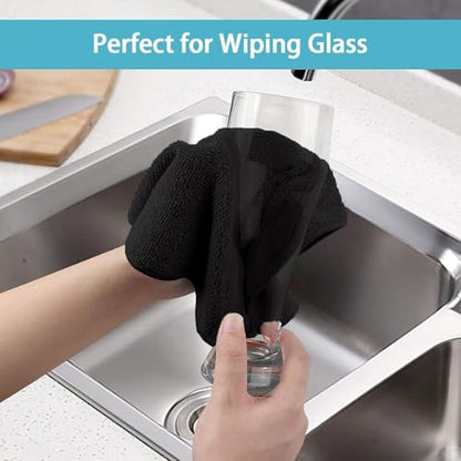 HOMEXCEL Microfiber Cleaning Cloth, Premium Microfiber Towels for Cars, Lint Free, Scratch-Free, Highly Absorbent, Reusable Cleaning Rags for Car, Household, Kitchen, Window(Black,5) - color: Black