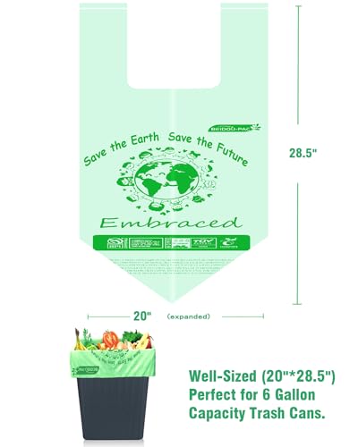 BEIDOU-PAC 4-6 Gallon Compostable Trash Bags, 150 Count Kitchen Trash Bags with Handle, Sturdy Compost Garbage Bags for Food Scrap Waste, ASTM D6400, US BPI Certified - style: Handle | 4-6 Gallon | 150 Count