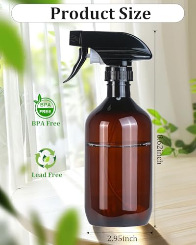 2 Pack 360° Spray Bottles, 16 oz Plastic Small Containers with Adjustable Spray Nozzles, Spray Bottles for Hair, Cleaning Solutions, BBQ and Plants Amber&Clear - color: Amber&Clear, size: 16 Ounces
