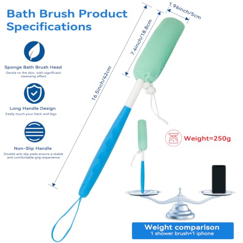 Back Scrubber for Shower，Mesh Sponge Body Shower Brush with Long Handle for Use in Shower Back Scrubber,Back Scrub for Exfoliating Body Scrubber or Shower Brush (Blue and Blue) - size: Blue+Blue Handle (YS0125)