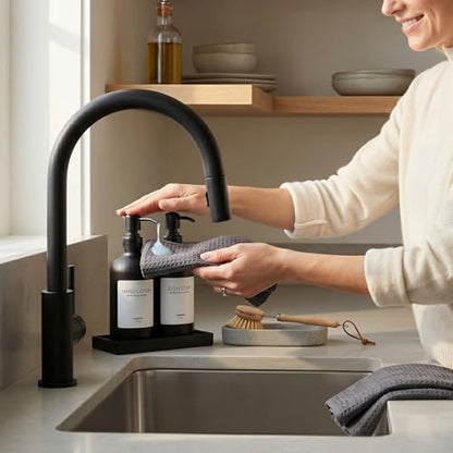 2 Packs Glass Dish Soap Dispenser Set for Kitchen, Hand and Dish Soap Dispenser with Stainless Steel Pump & Resin Tray, Rental-Modern Refillable Countertop Soap Dispenser for Bathroom,Matte Black - color: Matte Black