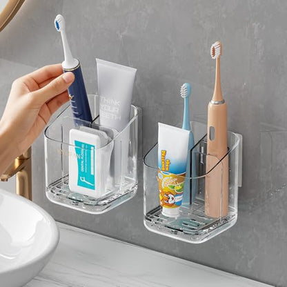 Toothbrush Holders for Bathrooms, 3 Slots Detachable Electric Toothbrush Holder Wall Mounted with Divider, Removable Tooth Brush and Toothpaste Holder Organizer for Bathroom/Kitchen/Office - color: Clear*2