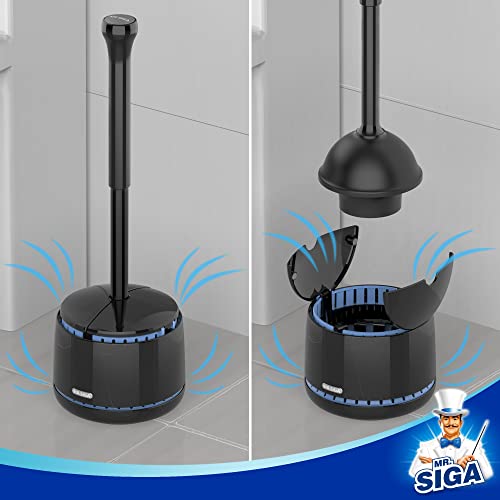 MR.SIGA Toilet Plunger with Holder, Heavy Duty Toilet Plunger and Holder Combo for Bathroom Cleaning, Black - color: Black
