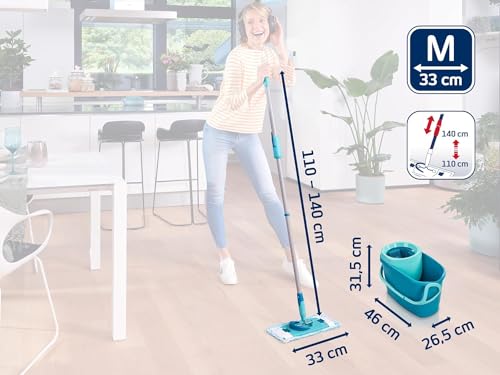 Leifheit Clean Twist M Ergo Mop and Bucket Set, Mop 33 cm Wide, Moisture Controlled Spin, Faster Cleaning Spin mop, Easy-Steer Micro Fibre Head with 360° Joint, Twist Mop - size: Clean Twist M Ergo 2.0