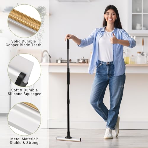 62" Carpet Rake for Pet Hair Removal – Adjustable Carpet Broom Bundle with Carpet Scraper & Hair Picker, Pet Hair Removal Tool for Dog & Cat Hair, Rug Rake Carpet Brush for Furniture & Carpets