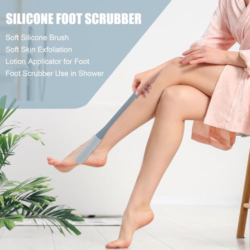 OWIIZI Toe Cleaning Brush 15.7" Foot Scrubber in Shower with Long Handle Silicone Foot Brush Soft Skin Exfoliation Lotion Applicator for Foot Seniors,Elderly, Men and Women 2Pack - color: Pink