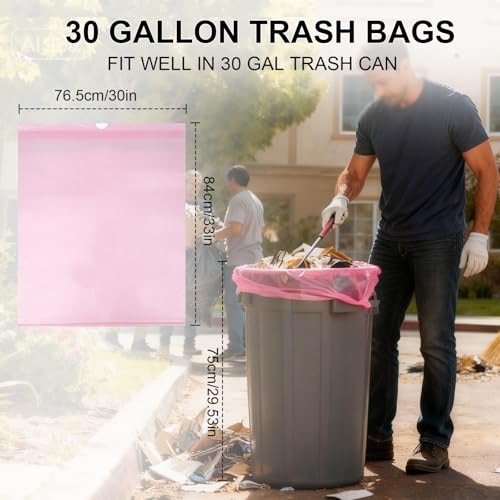 30 Gallon Drawstring Trash Bags, 30 Count Heavy Duty Garbage Bags, Extra Thick, Tear & Leak Resistant, for Kitchen, Office, Home, Hospital, Large Bins (Pink) - color: 30 Gallon-Pink