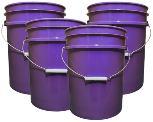 House Naturals 5 Gallon Premium HPDE Plastic Bucket - Made in USA Food Grade Storage Container, BPA Free All Purpose Pail (4, Purple) - color: Purple