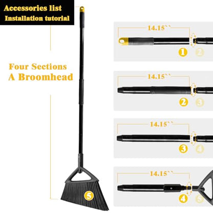 Heavy Duty Commercial Broom,Upgraded Angle Brooms for Sweeping Indoor and Outdoor,Perfect Black Broom of Kitchen,Garage - color: 1 * Black