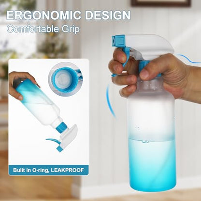 Plastic Spray Bottles 12oz 2 Pack Adjustable Mist/Stream Spraying Heavy Duty Square Water Spray Bottles for Hair, Cleaning Solutions, Plants, Essential Oils (Blue) - color: Blue