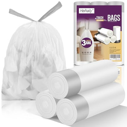 Small 3 Gallon Garbage Bags - Heihaily 60 Counts Unscented Drawstring Kitchen Trash Bags Bulk Thick Disposable Clear White Plastic Wastebasket Liners for Restroom Office Bathroom Bedroom - style: 3Gal white 60 Counts