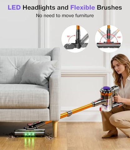 Cordless Vacuum Cleaner, 550W 45KPA 65Mins Vacuum Cleaners for Home, Stick Vacuum with Self-Standing, LED Display & Anti-Tangle Wireless Vacumm, Lightweight Vacuum for Pet Hair Carpet Floor