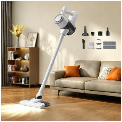 Lightweight and Versatile Vacuum Mop Combo 18Kpa, 35mins Runtime, Rechargeable, Vacuum Cleaner All in One Vacuum Stick for Hardwood Floor/Carpet/Pet Hair/Car,White - color: White
